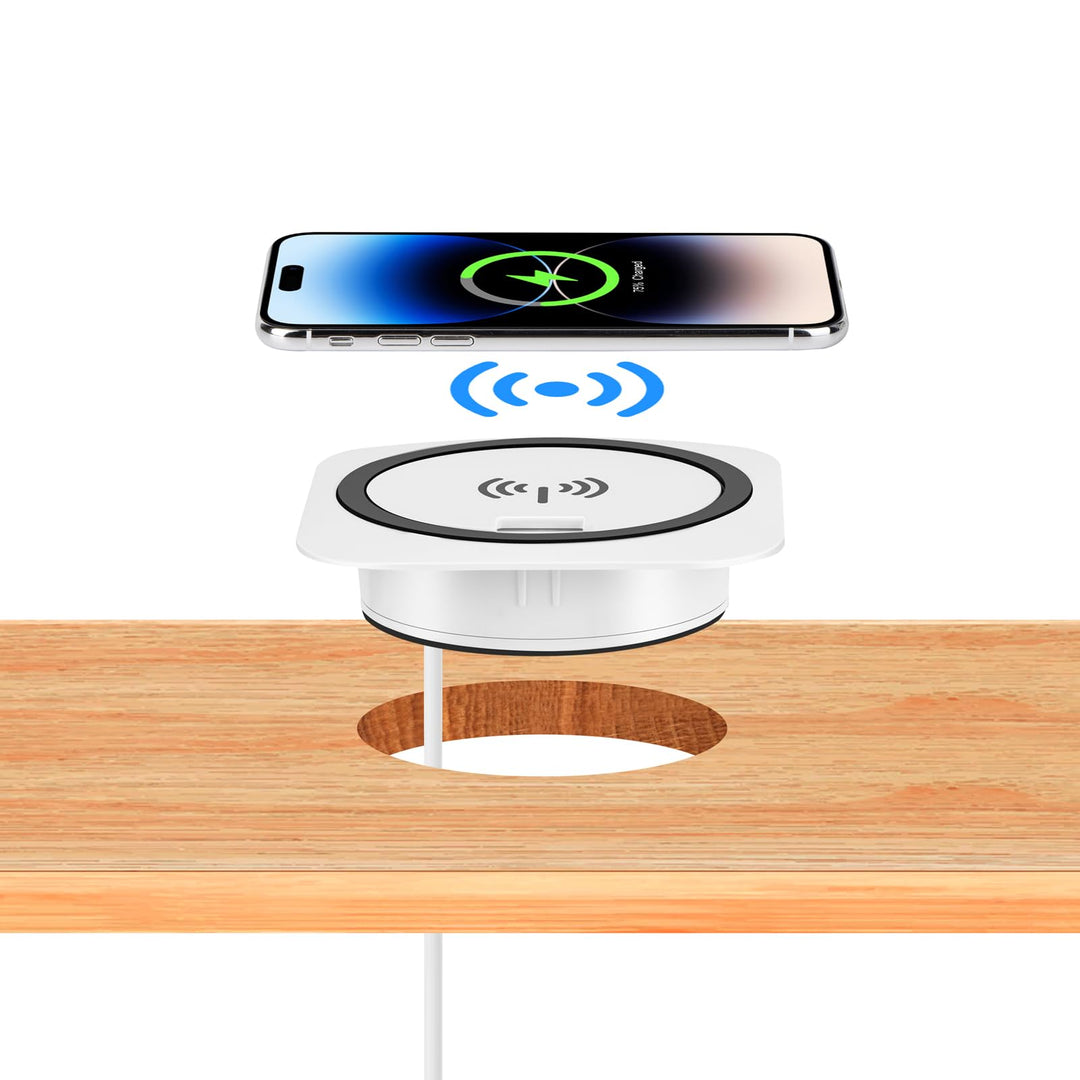 kalb | QI Einbau Schnellladegerät 15W weiss 7,5cm Ø - Smart Wireless USB Charger, USB-Port, USB-C Po