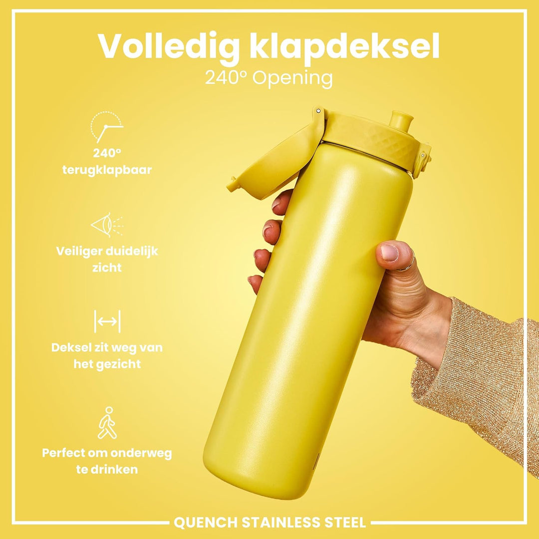 ion8 1 Liter Leicht Edelstahl Trinkflasche, Nicht Isoliert, Auslaufsicher, Einhandöffnung, Sichere V