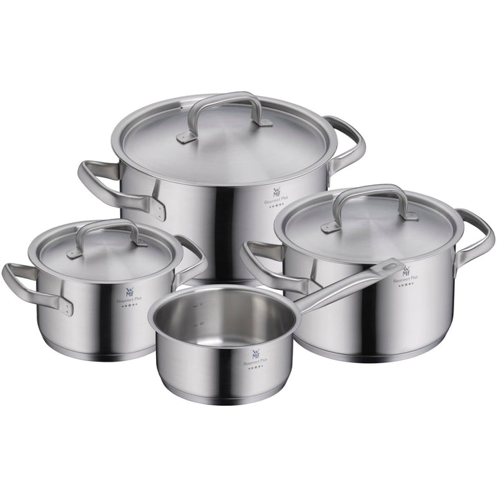 WMF Gourmet Plus Topfset Induktion 4-teilig, Kochtopf Set mit Metalldeckel, Cromargan Edelstahl matt