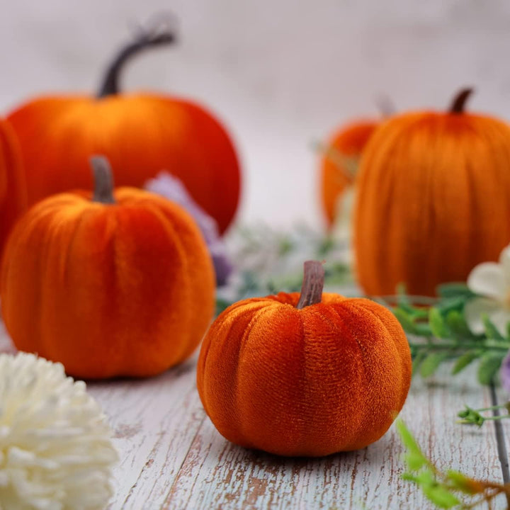 8 Stück Kürbisse Künstlich Gefälscht Orange Samt Tuch Herbst Ernte Halloween Zuhause Party Dekoratio