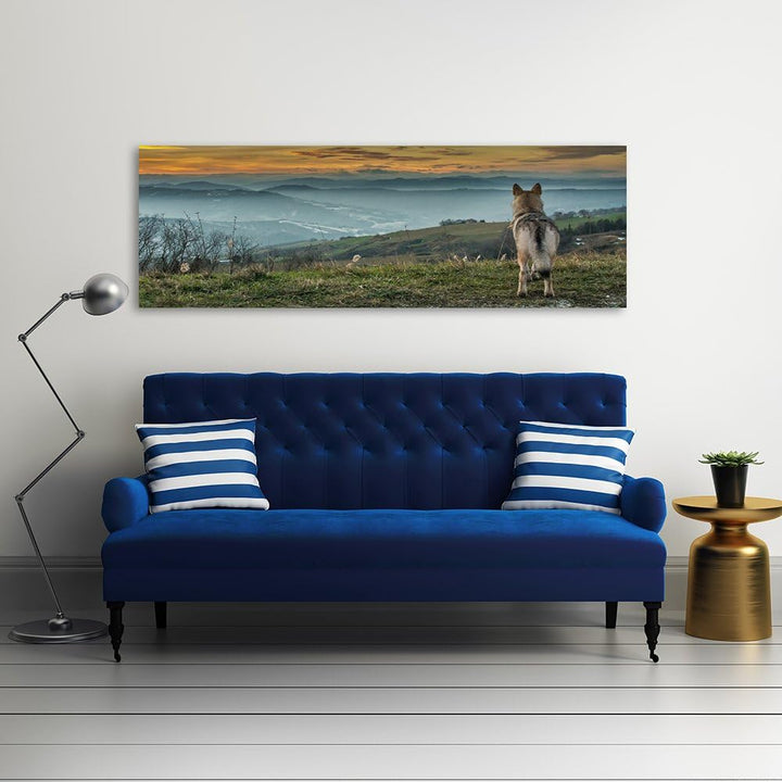 Feeby Bilder Wolf Tier Berge 90x30 cm Wohnzimmer Schlafzimmer Büro Flur Küche Wandbilder Modern Bild