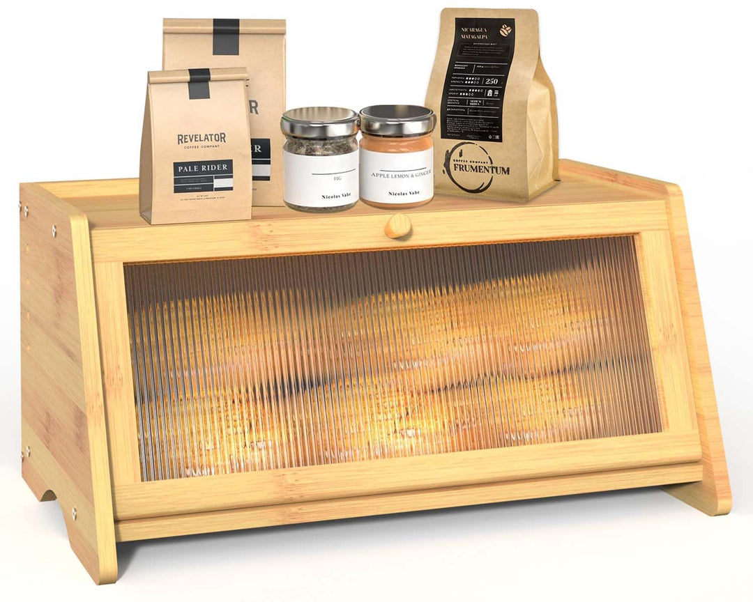 R S Trade Brotkasten Bambus für Brotaufbewahrung, Brotkasten Holz Brotbox für Selbstgebackenes Brot