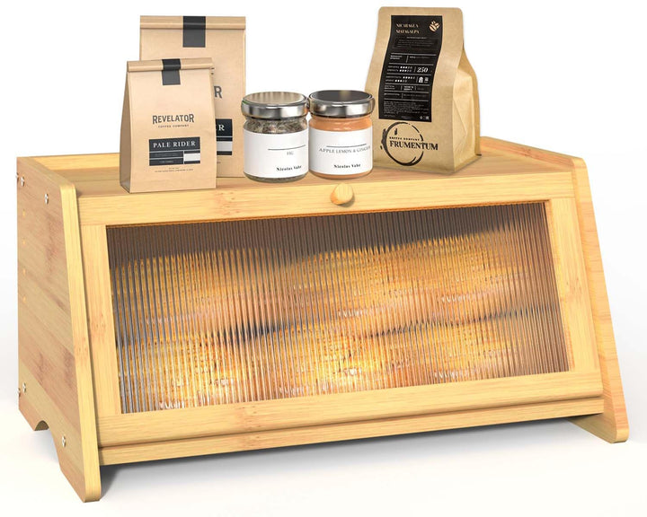 R S Trade Brotkasten Bambus für Brotaufbewahrung, Brotkasten Holz Brotbox für Selbstgebackenes Brot