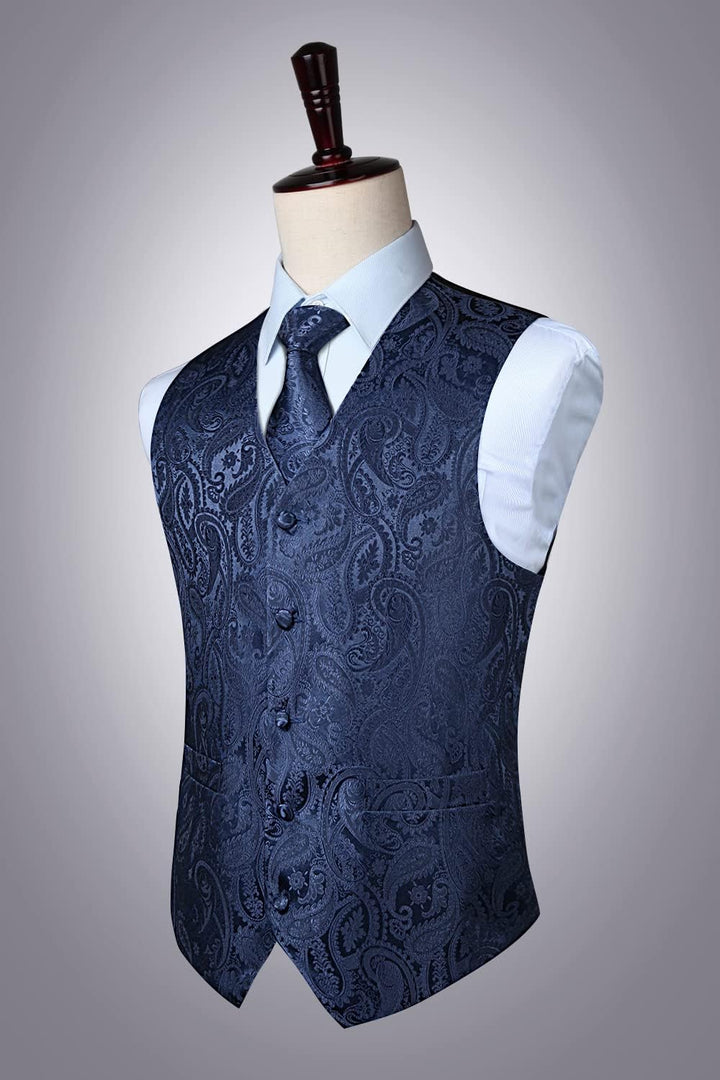 Enlision Anzugweste Herren Hochzeit Paisley Weste und Krawatte Einstecktuch Party Floral Jacquard An