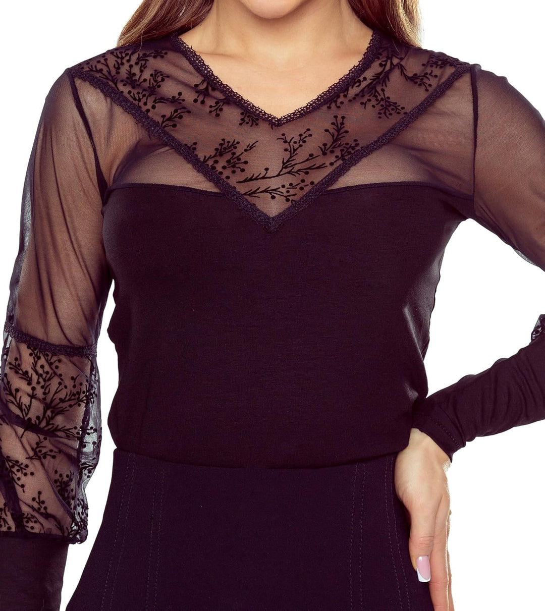 Selente #Fashionista Damen verführerisches Top/Shirt/Bluse mit Spitze und transparentem Mesh (Made i