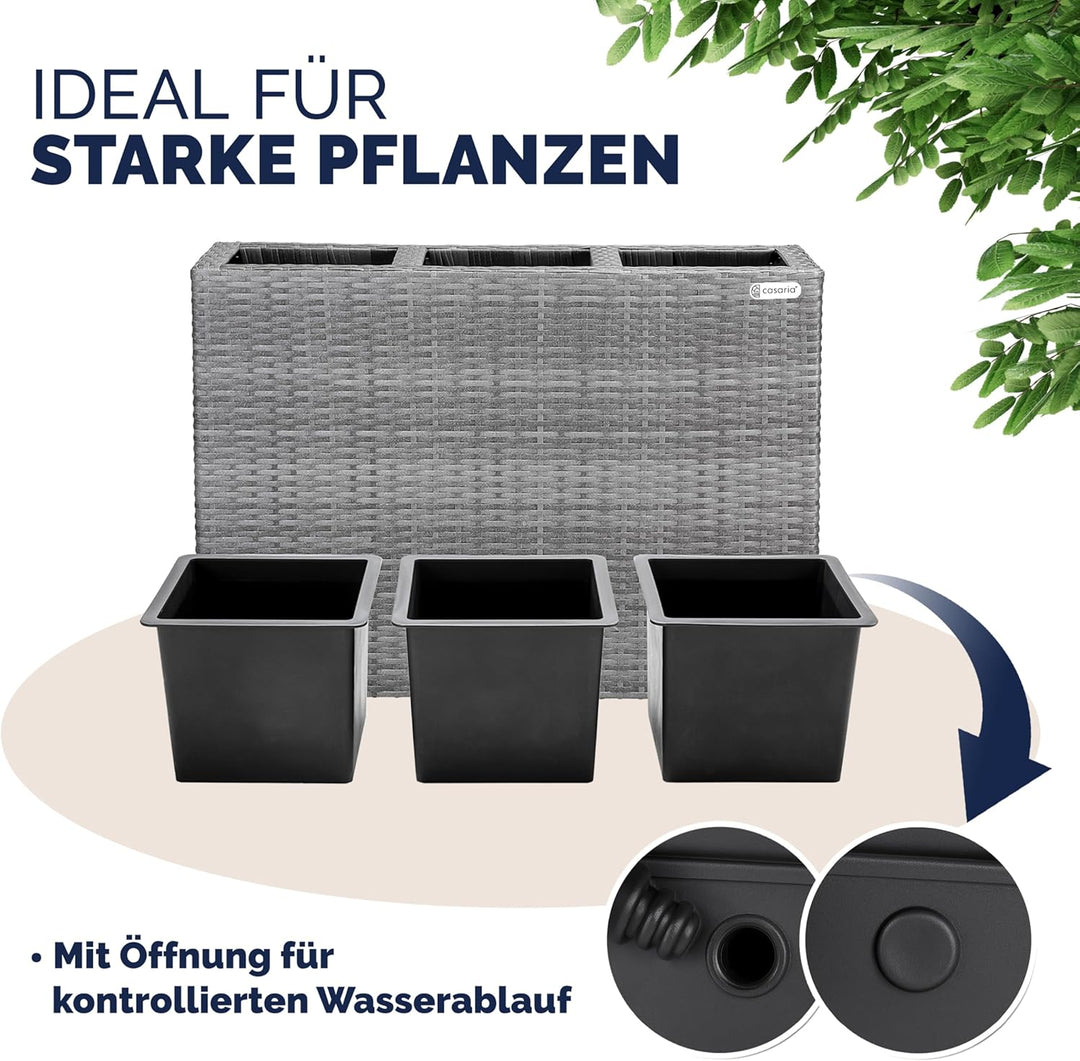 Casaria® Blumenkasten 3 Innentöpfe Polyrattan Herausnehmbar Wasserablauf Outdoor Rechteckig Pflanzka