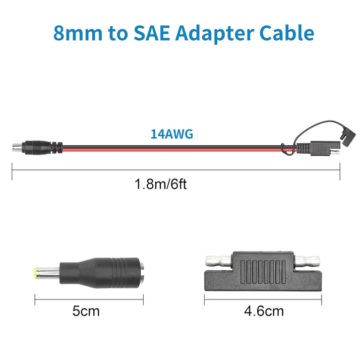 RIIEYOCA DC 8 mm Stecker auf SAE Stecker Adapter 14 AWG Kabel, mit SAE Polaritätsumkehrung und DC 5,
