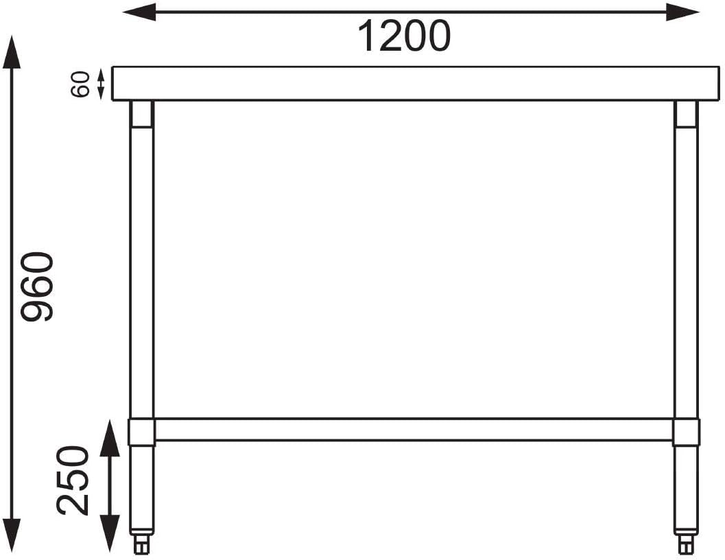 Vogue Vorbereitungsstationstisch aus poliertem Edelstahl mit Unterregal, 900(H)x1200(B)x600(T)mm, ve