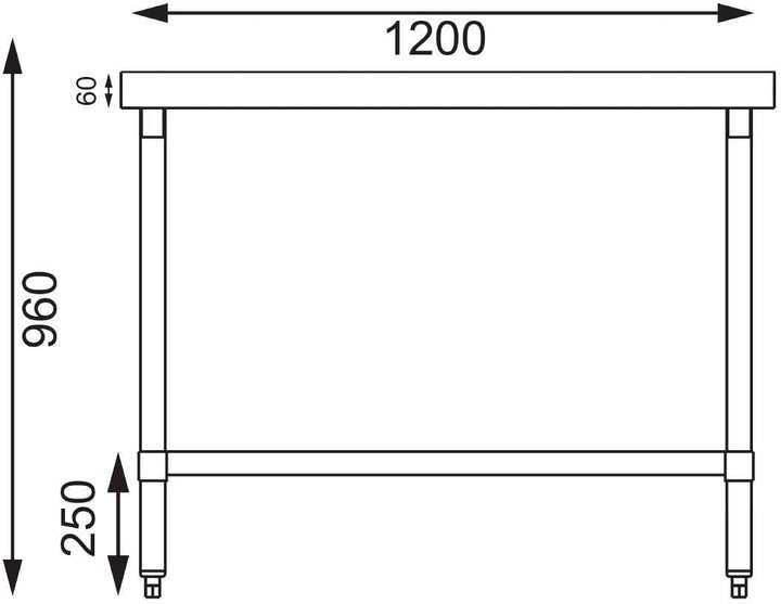 Vogue Vorbereitungsstationstisch aus poliertem Edelstahl mit Unterregal, 900(H)x1200(B)x600(T)mm, ve