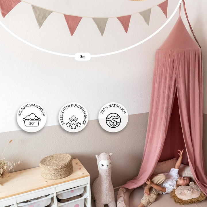 lilimaus Wimpelkette Stoff [Rosa & Beige] - Wimpelkette Kinderzimmer - 100% Baumwolle Handmade Girla