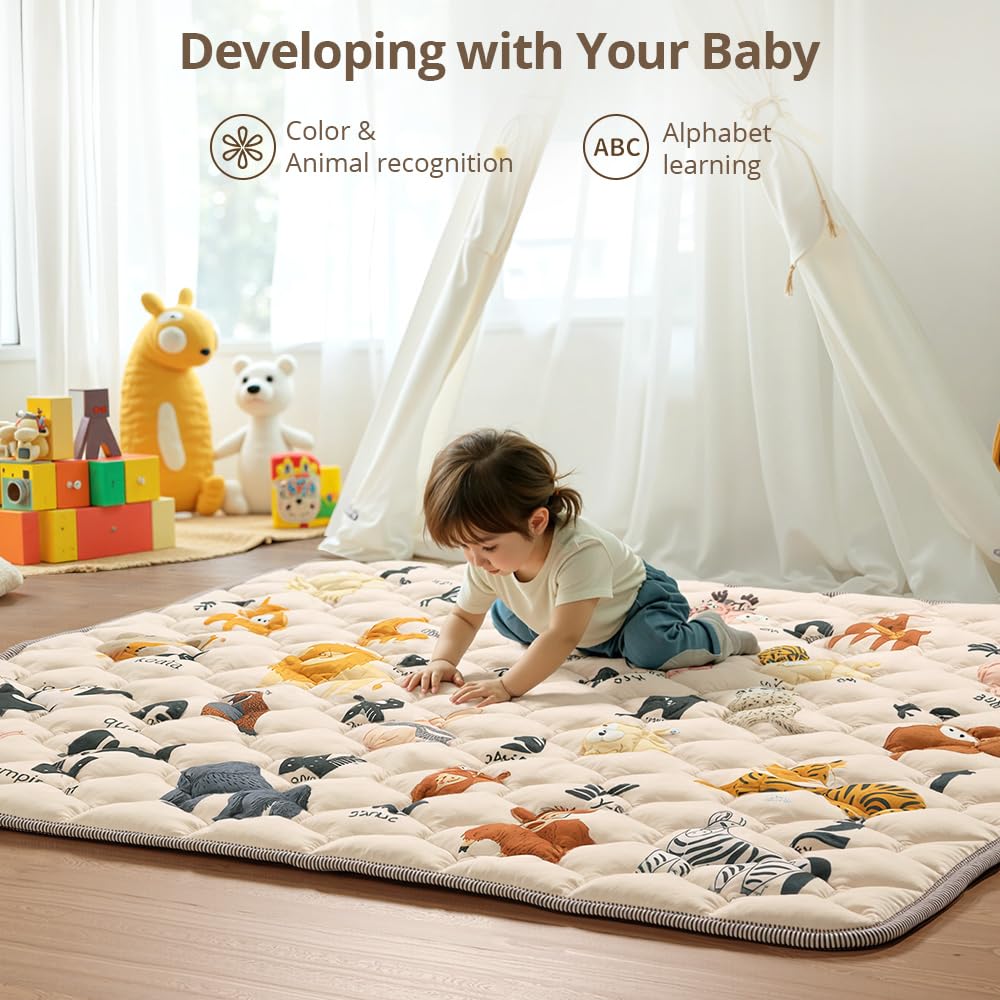 COMOMY Krabbelmatte Baby 127x127 cm, Extra Dicke und Weiche Spielmatte Baby Faltbar, Rutschfeste Sch