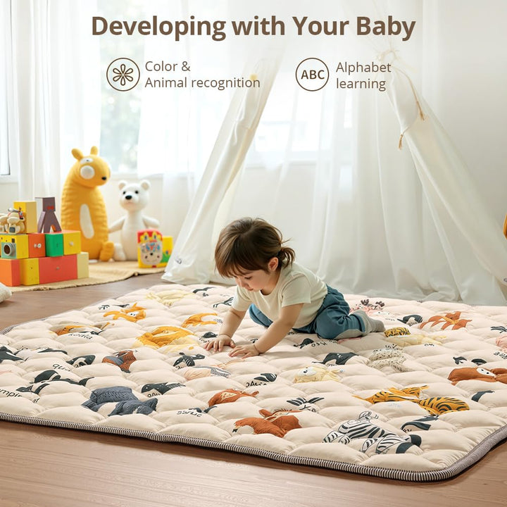 COMOMY Krabbelmatte Baby 127x127 cm, Extra Dicke und Weiche Spielmatte Baby Faltbar, Rutschfeste Sch