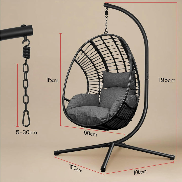 Swoods XXL Hängesessel mit Gestell - Hängesessel Für Indoor und Outdoor - Inkl. Kissen - Egg Chair -
