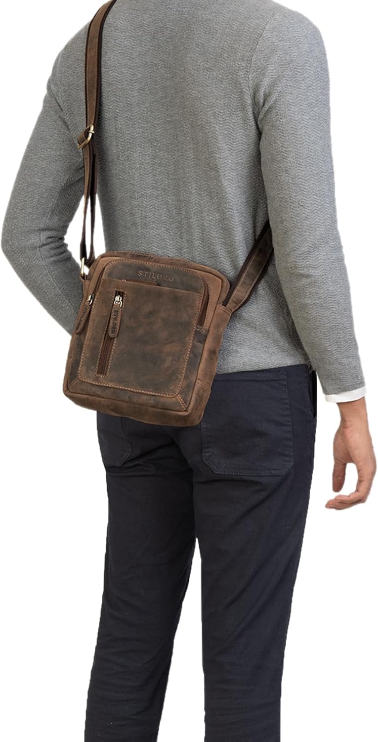 STILORD 'Jamie' Herren Ledertasche - Perfekt für Reisen & Alltag - Kleine Vintage Messenger Bag für