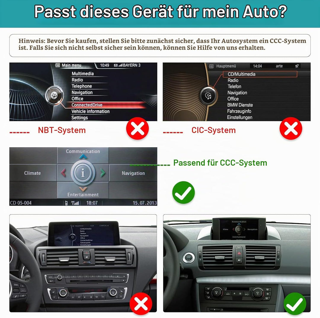 10,25 Zoll Autoradio-Touchscreen für 2004–2008 BMW 1er E81/E82/E87/E88 mit CCC-System, unterstützt A