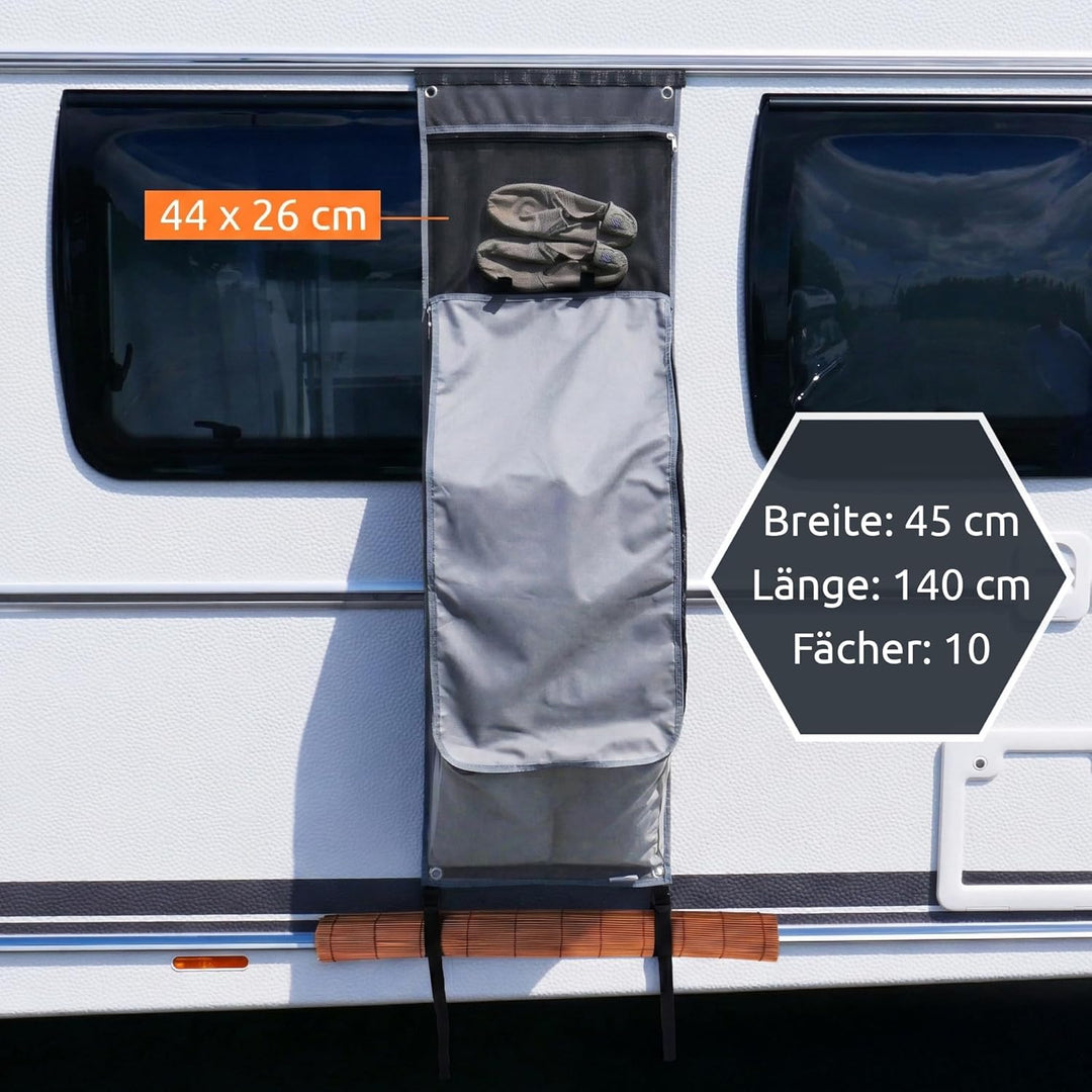 your GEAR Caravan Organizer Shoe - Hängeregal für Zelt, Vorzelt, Wohnwagen 140 x 45 cm, 10 Fächer