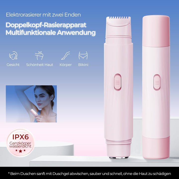 Damen-Elektrorasierer, IPX7 wasserdicht, für Nass- und Trockengebrauch geeignet, Doppelköpfe für Bei