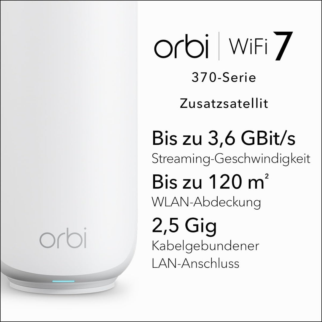 NETGEAR Orbi Serie 370 | Mesh WiFi 7 Satellit | RBE370 | Kompatibel mit Orbi Serie RBE372 / RBE373 |