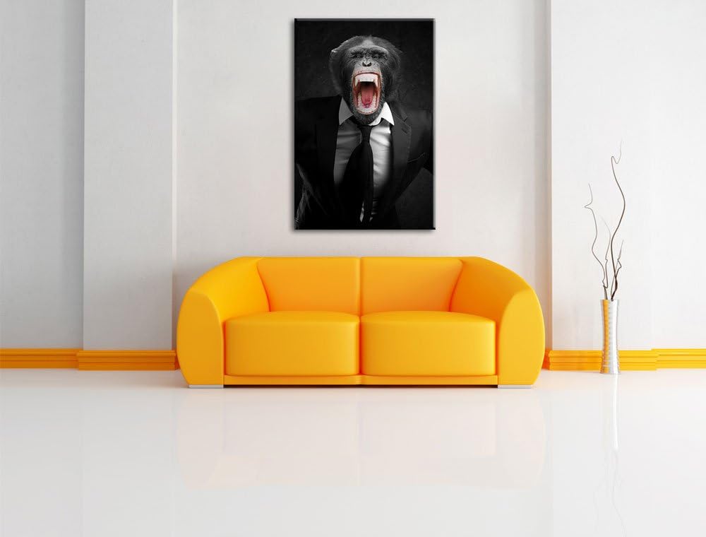 Dark brüllender Affe im Anzug schwarz/weiss Format: 100x70auf Leinwand, XXL riesige Bilder fertig ge
