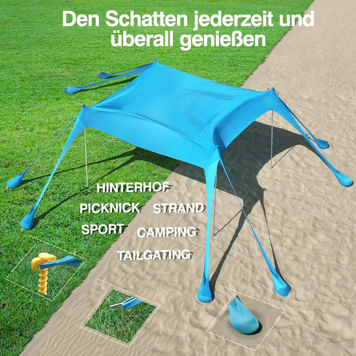 Rhino Valley Strandmuschel, Strandzelt Sonnenschutz UV 50+, Windschutz Strandzelt, Tragbar Sonnenseg