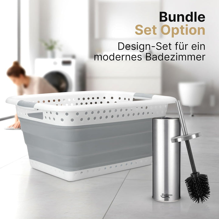 BUNDLE Wäschekorb faltbar 2er Set + WC Bürste Silikon Edelstahl
