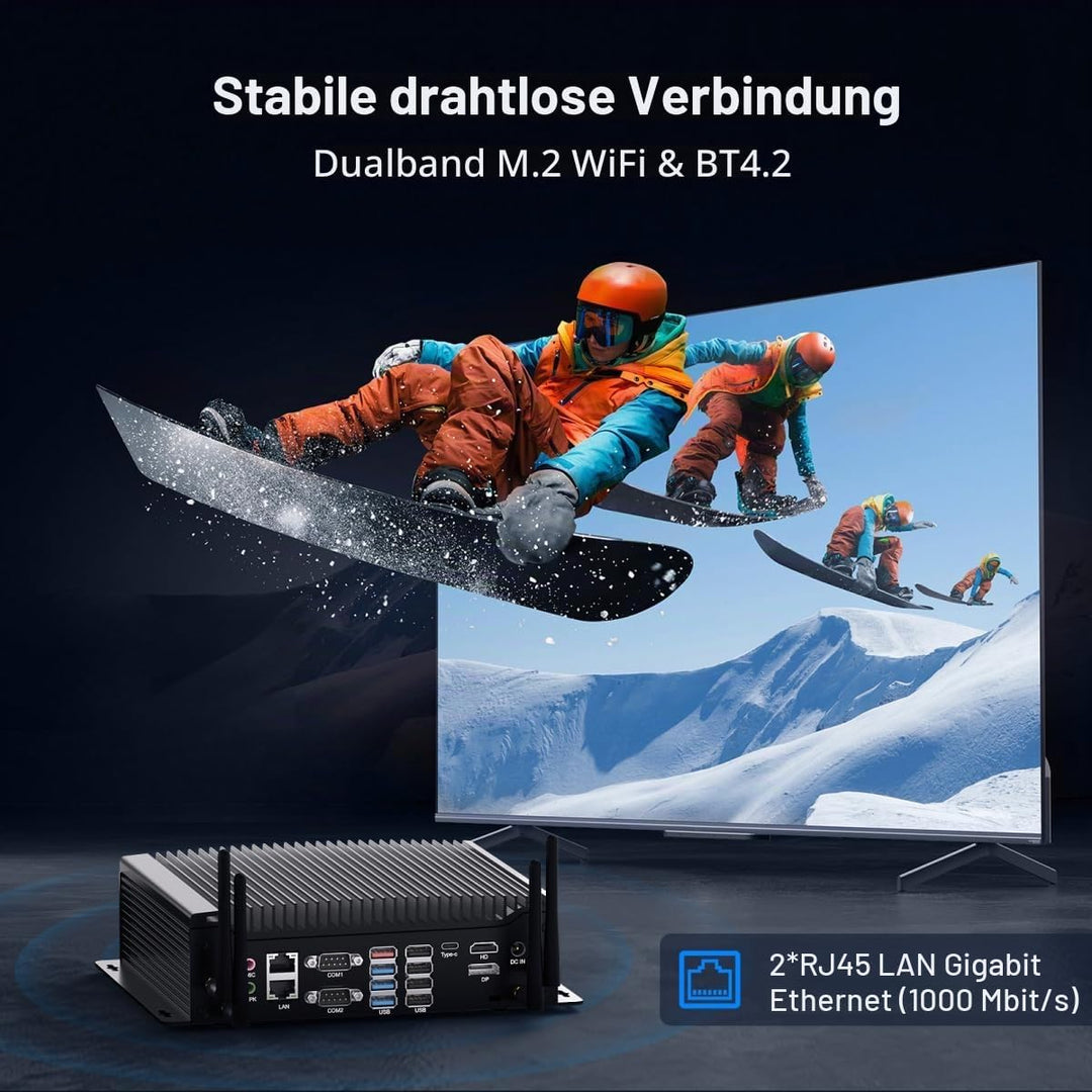 WEIDIAN Industrie PC, Mini PC Win 11 Pro Lüfterloser Core i7-10610U DDR4 8GB RAM 256GB M.2 SSD, 6 x
