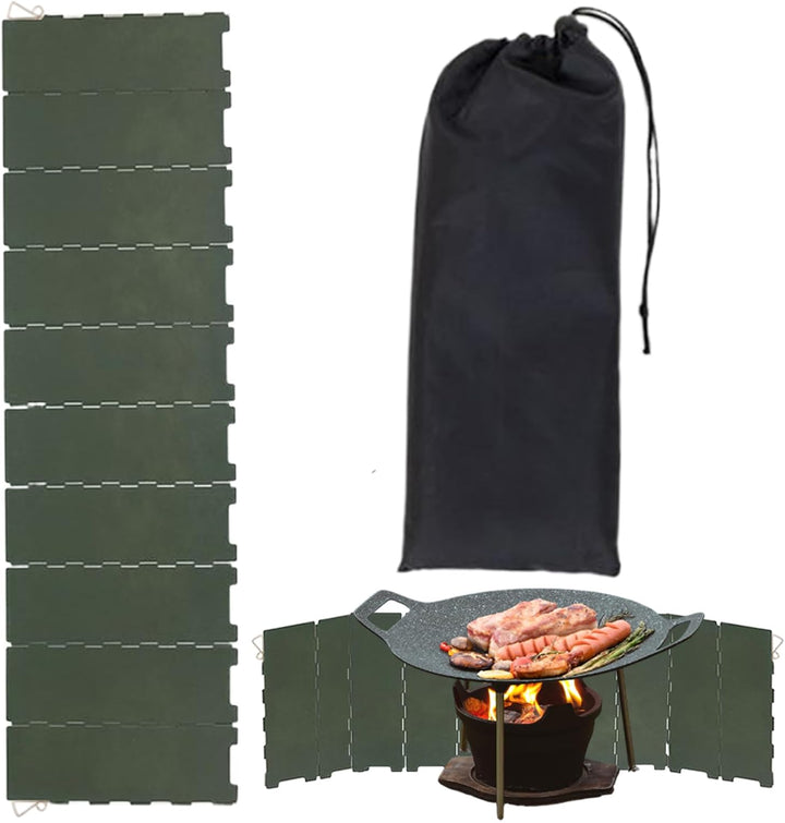 Windschutz für Campingkocher – Faltbarer 10-Panel-Metallofen Windblocker | Leichtes Grillzubehör mit