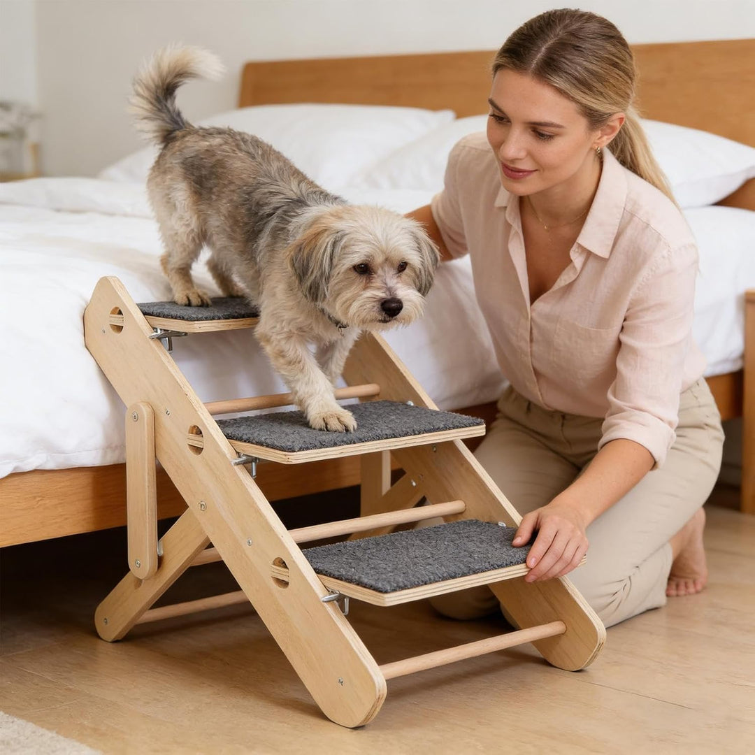 Katzen-Treppe,3-stufig, rutschfest &,Hundestufen | zum Klettern für Zuhause, Wohnzimmer, Bettseite,