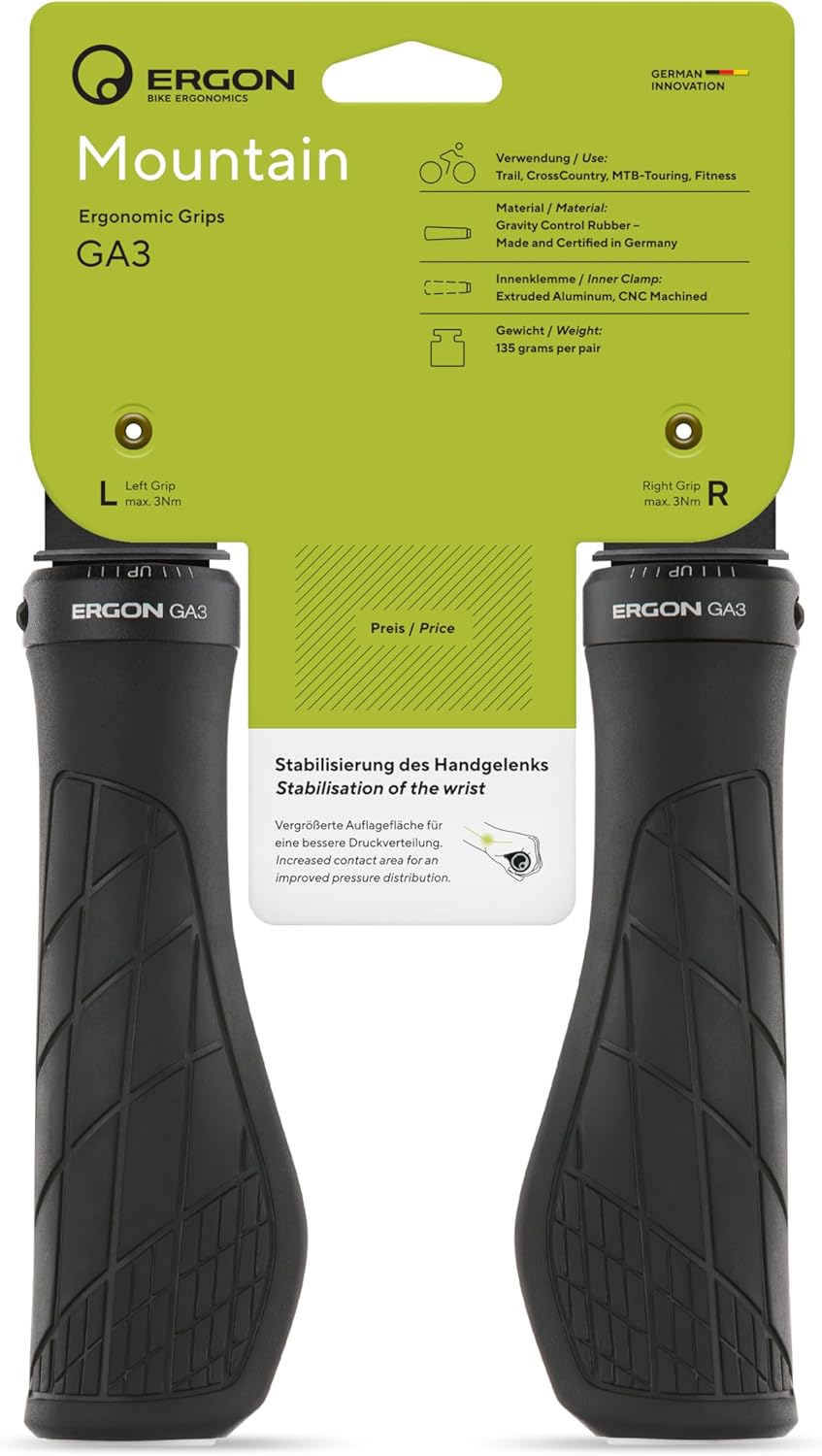 Ergon Grips Technical - Ga3 Large Noir Griffe, Schwarz, L Single, Single