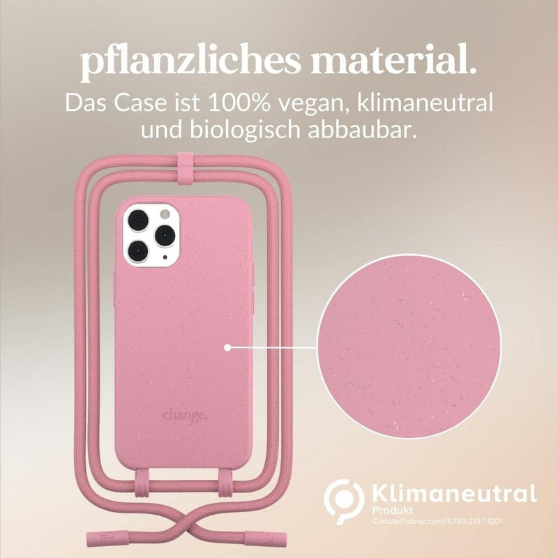 Woodcessories - Nachhaltige Handykette abnehmbar kompatibel mit iPhone 12 Hülle mit Band pink, iPhon