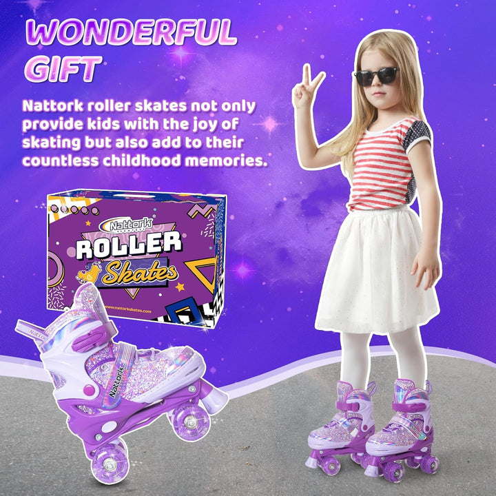 Nattork Kinder Rollschuhe, Rollschuhe Verstellbar mit 4 Grössen Einstellbare, Rollschuhe für Mädchen