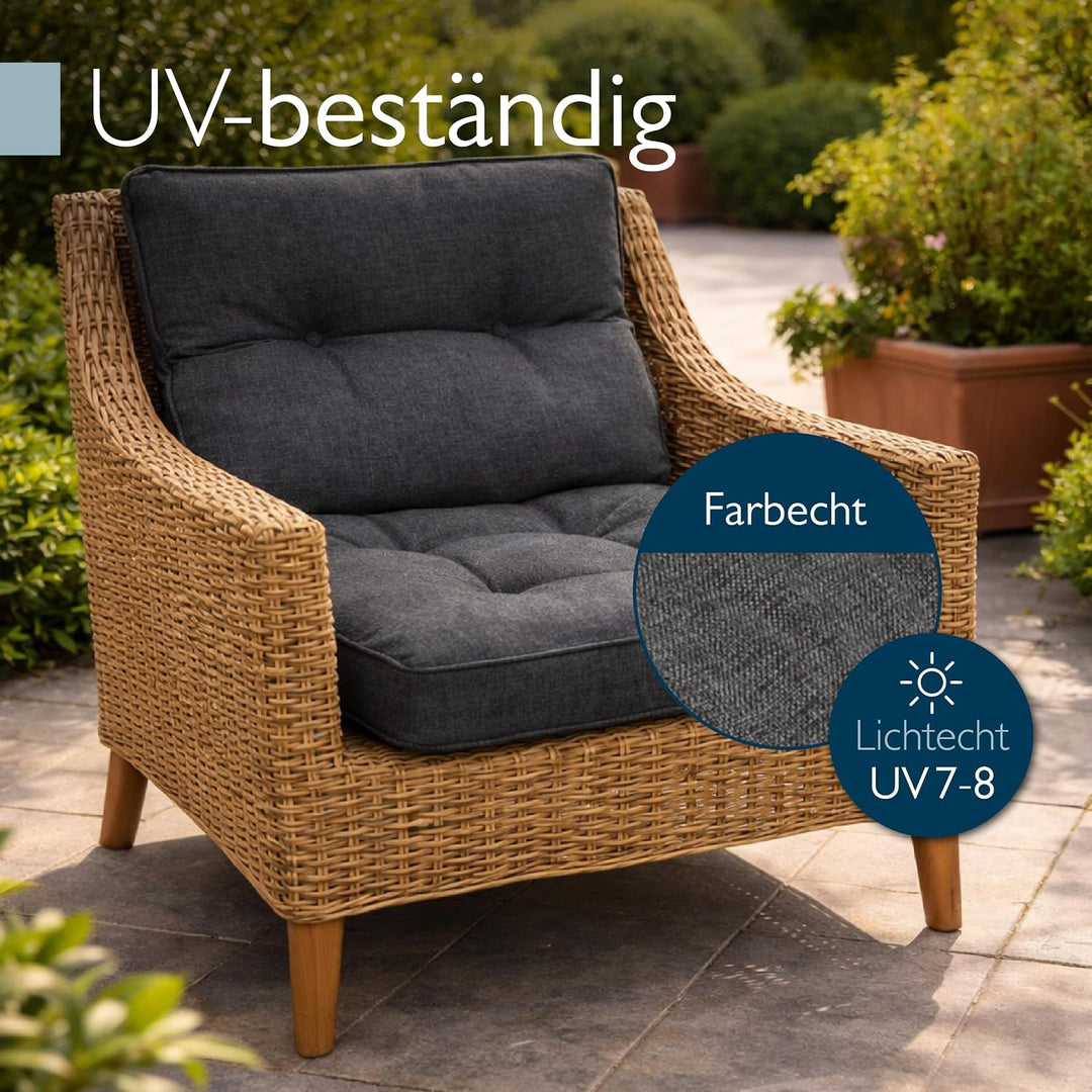 Beautissu Lounge Auflagen Set Sitzkissen 60x60 cm &amp; Rückenkissen 60x40 cm – Schmutz- &amp; Wasserabweise