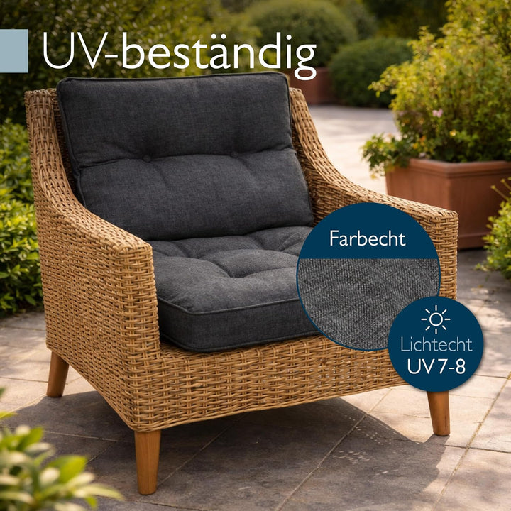 Beautissu Lounge Auflagen Set Sitzkissen 60x60 cm &amp; Rückenkissen 60x40 cm – Schmutz- &amp; Wasserabweise