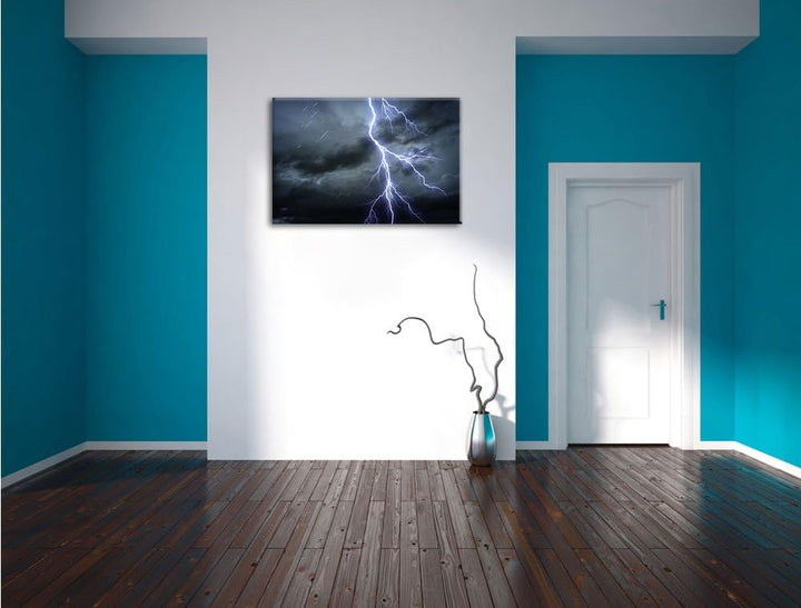 Gefährlicher Blitz am Gewitterhimmel Format: 100x70 auf Leinwand, XXL riesige Bilder fertig gerahmt