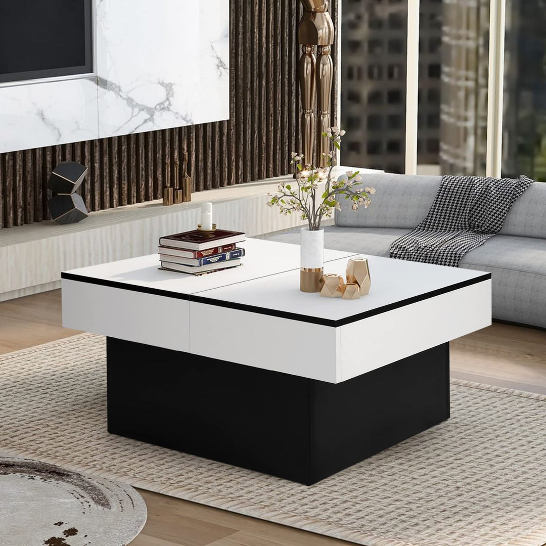 VOWNER Couchtisch, Moderner Couchtisch, Ausziehbarer Schreibtisch, Wohnzimmertisch mit 2 Stauräume,