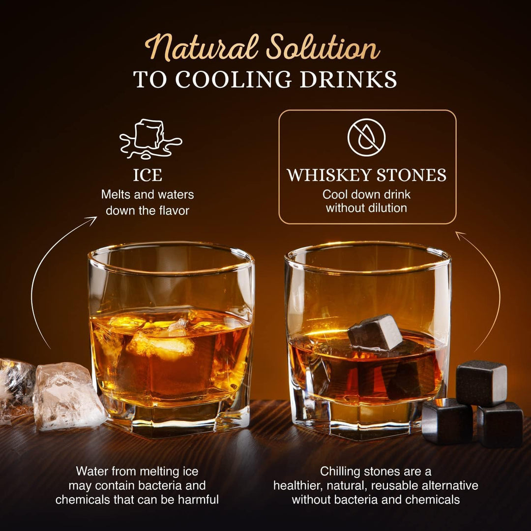 Whisky Steine Geschenkset – Eiswürfel Wiederverwendbar, Whiskey Geschenke für Männer in Schwarzem Ho