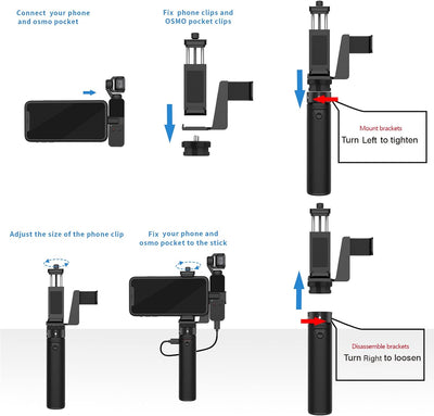 Smatree Tragbarer Ladestation mit Stativ für DJI OSMO Pocket 2/DJI OSMO Pocket, Smartphone-Halterung