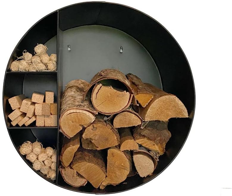 Kaminholz-Regal Stahl Schwarz rund zur Wandbefestigung 55x55x30cm Aufbewahrung innen