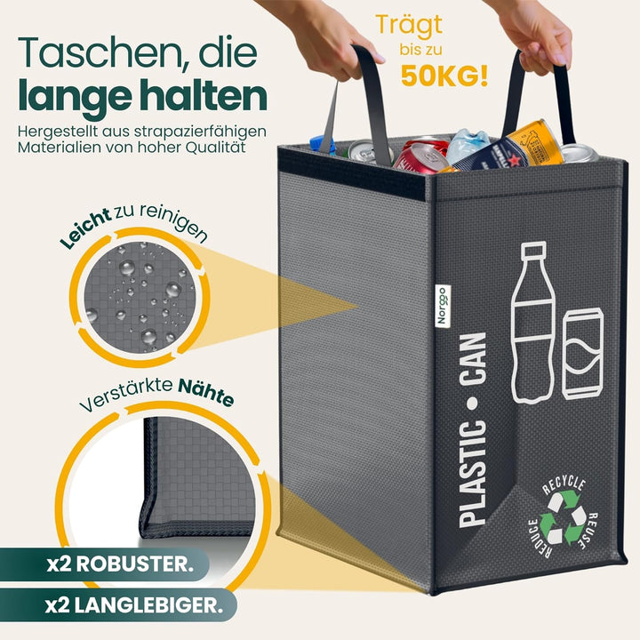 Mülltrennsystem 2fach – Set aus 2 Mülltrennsysteme für Plastik und Papier – Recycling Behälter 50L m