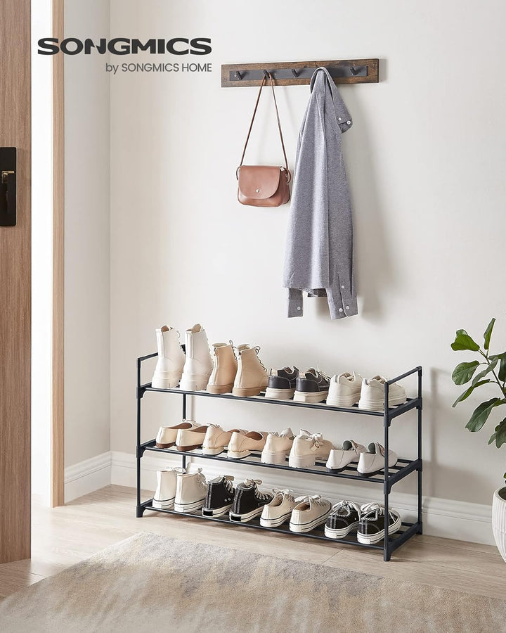 SONGMICS Schuhregal 3 Ebenen, Schuhständer Metall, Schuhaufbewahrung, Schuh-Organizer für 12-15 Paar