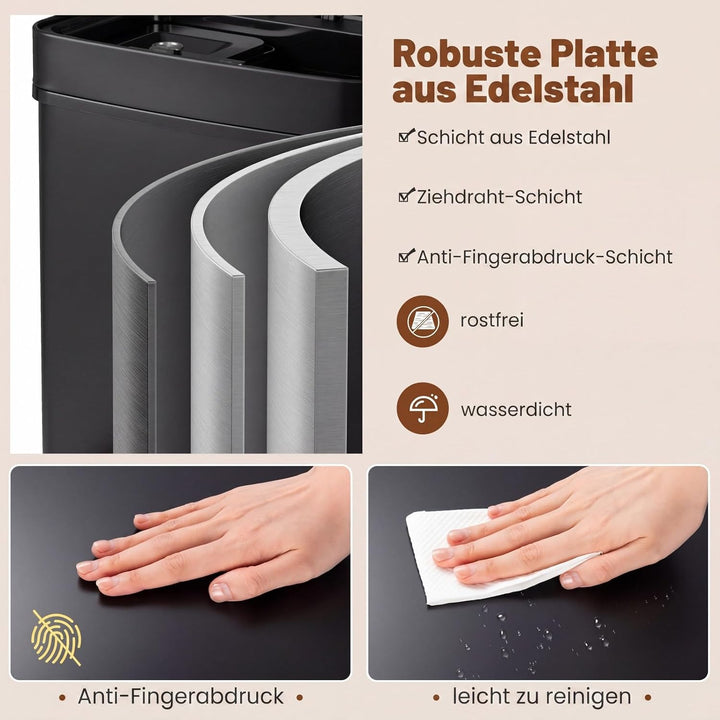 COSTWAY 72L Mülleimer 4 Fächer, elektrischer Abfalleimer mit Sensor, Mülltrennsystem 2 x 11L + 3,5L