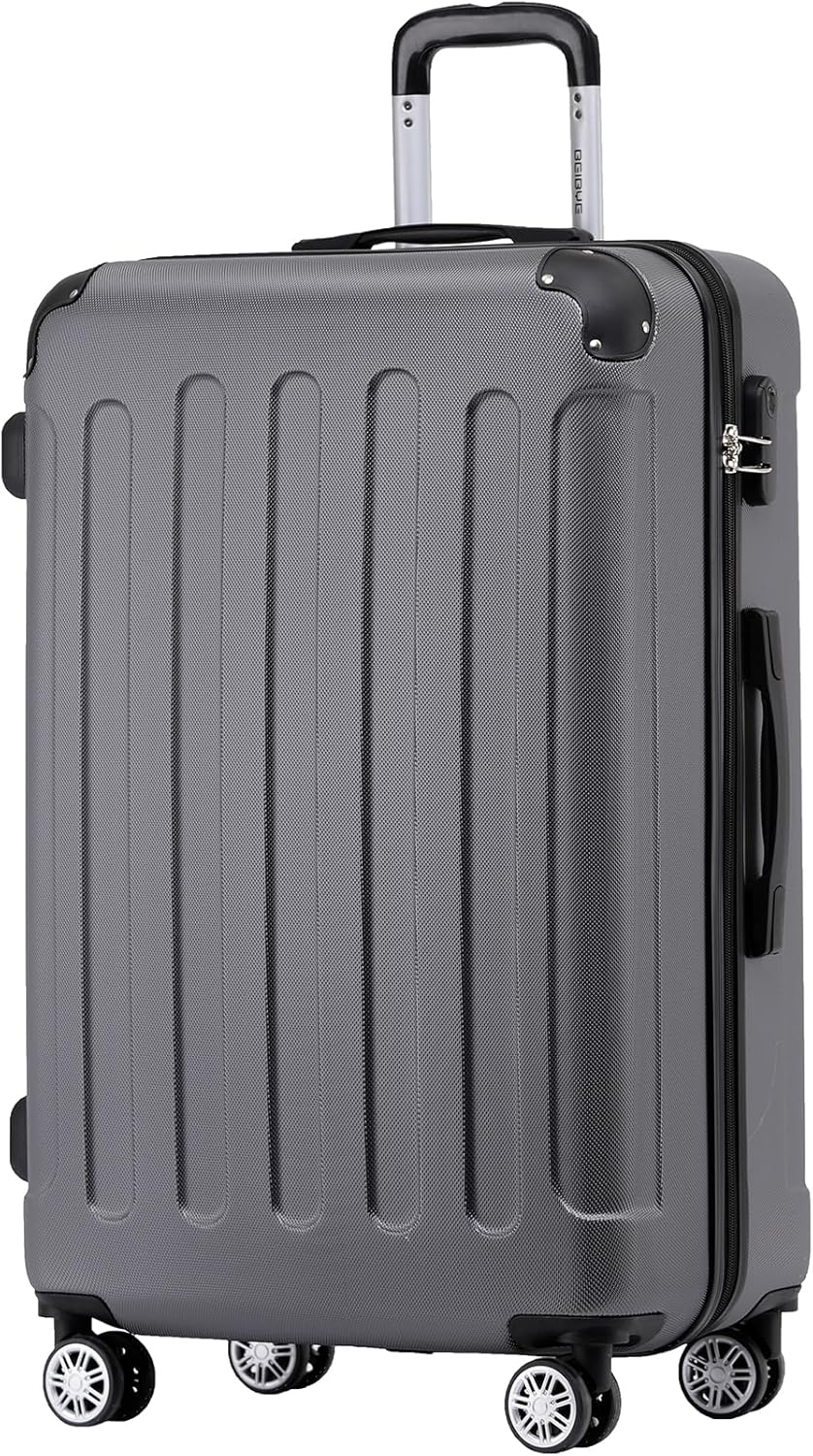 BEIBYE Hartschalen-Koffer Trolley Rollkoffer Reisekoffer Handgepäck 4 Rollen (M-L-XL-Set) (Dark Grey