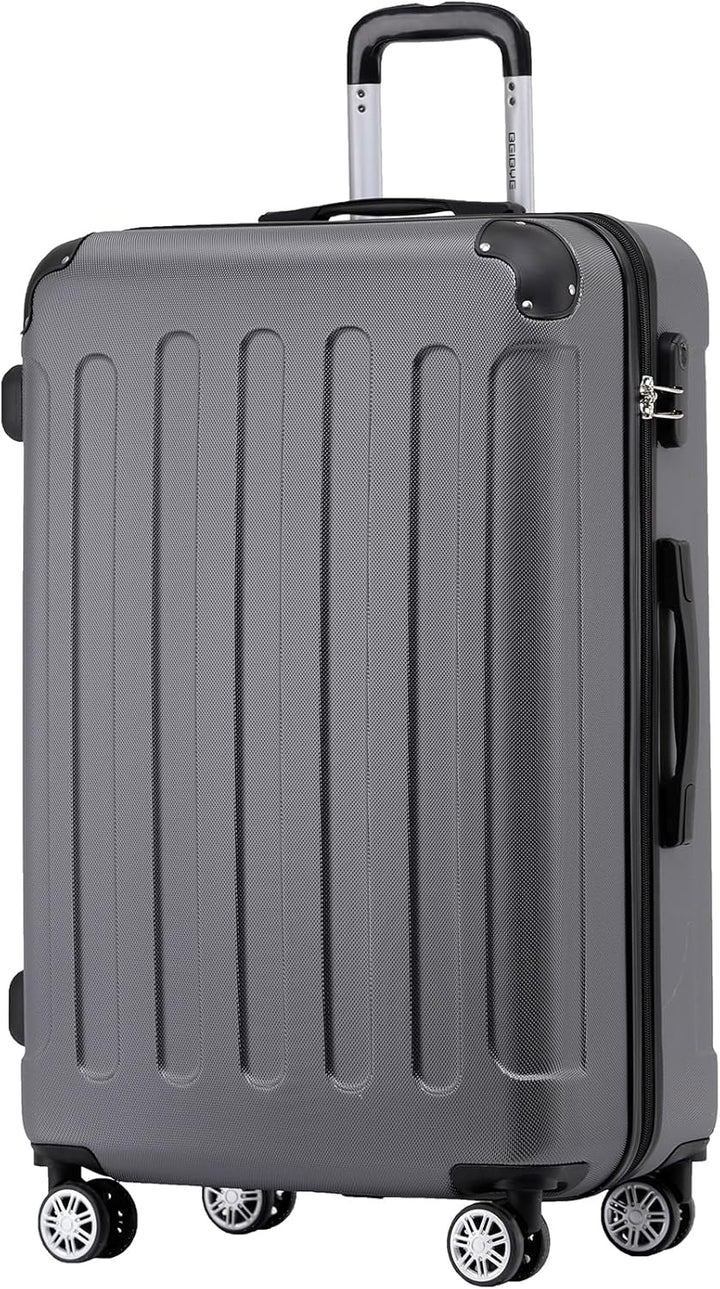 BEIBYE Hartschalen-Koffer Trolley Rollkoffer Reisekoffer Handgepäck 4 Rollen (M-L-XL-Set) (Dark Grey