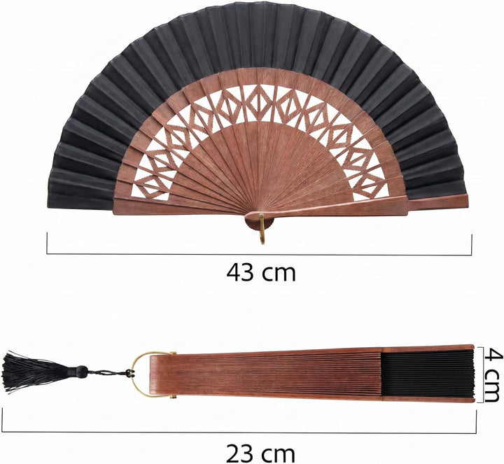 Handgefertigter Spanischer Fächer - 100% Baumwolle und Sipo-Holz - HandFächer aus Holz und Stoff - F