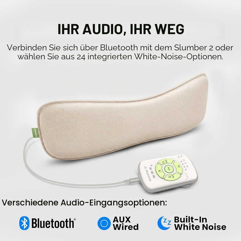Avantree Slumber 2 – Bluetooth-Kissenlautsprecher mit 4 ultraflachen Lautsprechern, Weisses Rauschen
