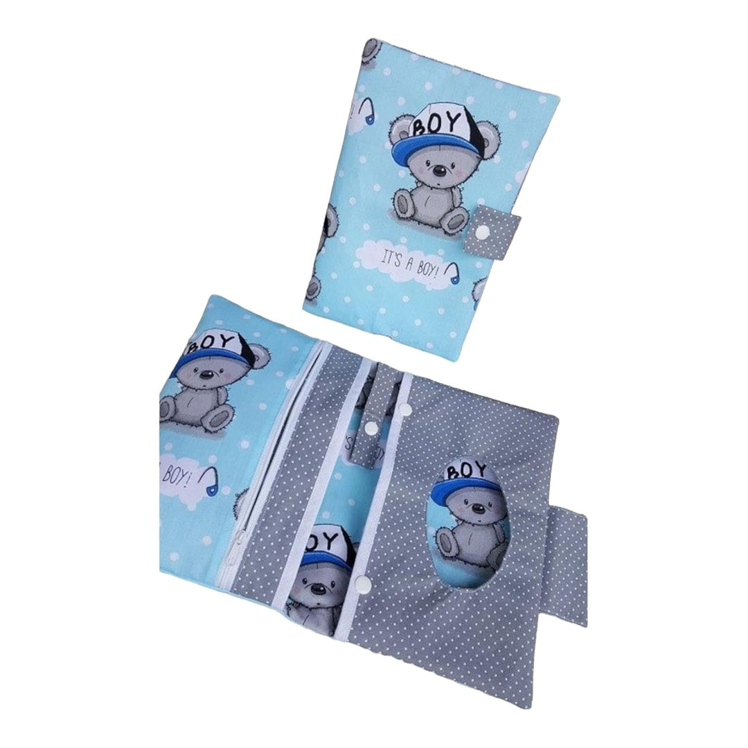 Set: Windeltasche und U-Heft-Hülle Teddy Bärchen blau grau Babygeschenk Geburt