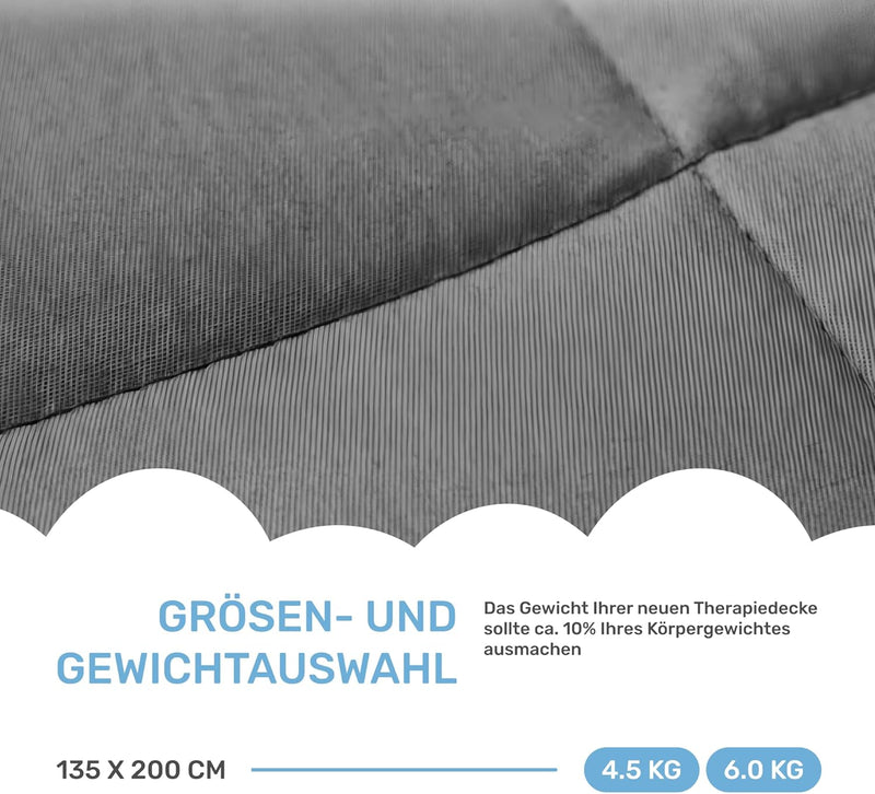 Dailydream Therapie Gewichtsdecke aus Baumwolle, 9,5Kg für Erwachsende, 155 x 200 cm, Grau Grau 155x