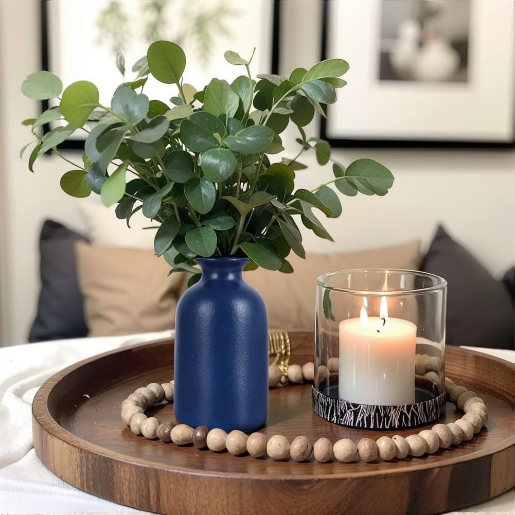 Blaue Keramik Knospe Vasen Set von 6 - wasserdichte Blaue kleine Vase, Landhaus Land Blaue Vasen Hom