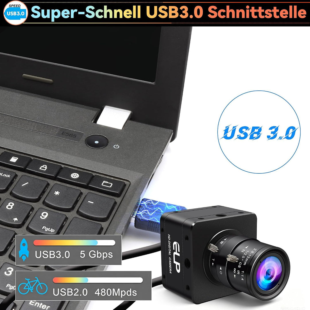 G ELP Hochgeschwindigkeit Global Shutter USB3.0 Manuelle Zoom Kamera, 720P/200fps, 1200P/120fps, USB