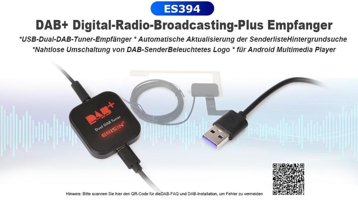 Erisin DAB Plus Radio Adapter Digital Radio Tuner Box mit MCX Antenne Verstärker DAB Antenne für And